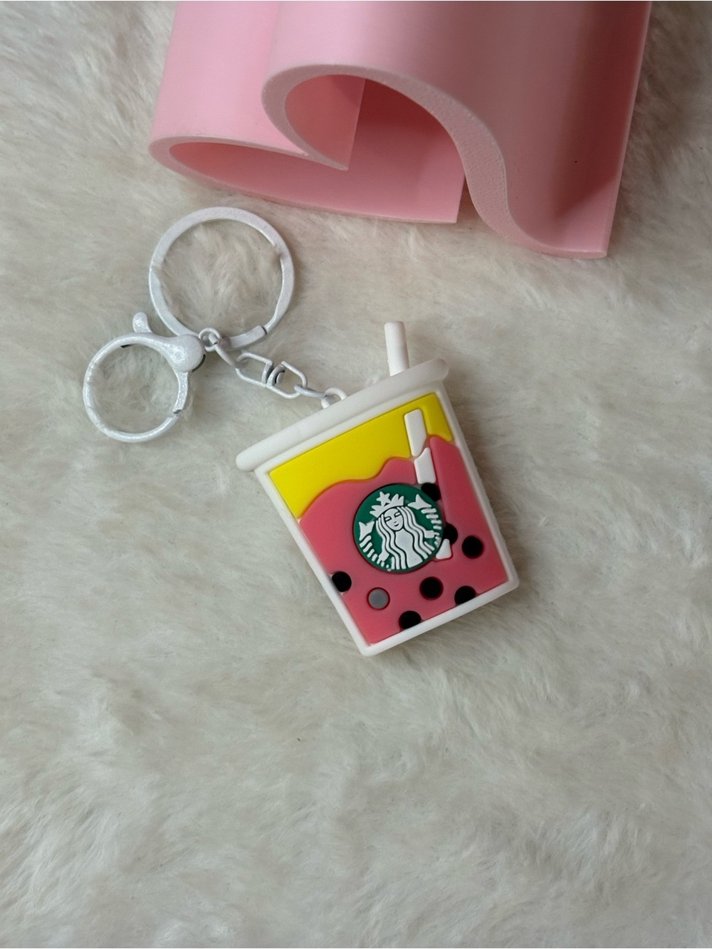 Starbucks Pink and Yellow Bubble Tea Silicone Keychain Charm